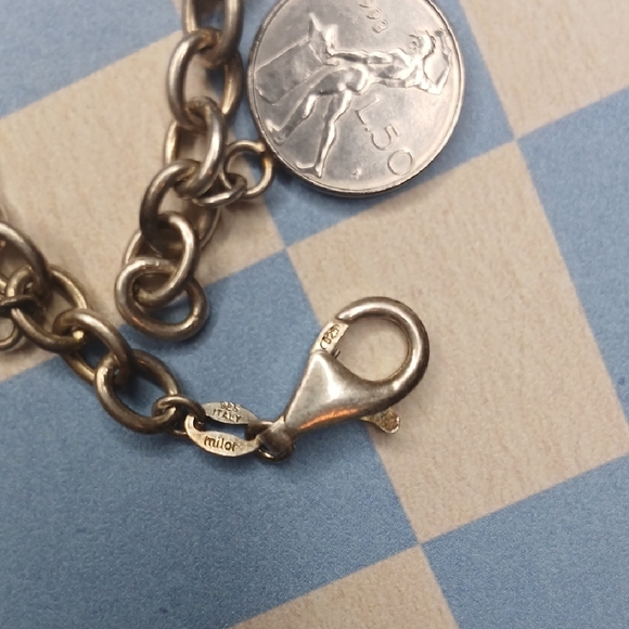 Vintage Milor 925 Silver Italian Lire Coin Charm Bracelet - Picture 2 of 8